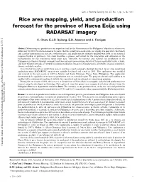 Rice Area Mapping, Yield, and Production Forecast for the Province of Nueva Ecija Using RADARSAT Imagery