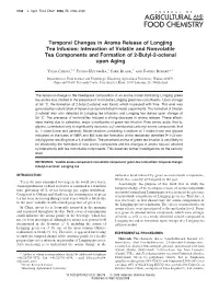 Temporal Changes in Aroma Release of Longjing Tea Infusion: Interaction of Volatile and Nonvolatile Tea Components and Formation of 2-Butyl-2-Octenal Upon Aging