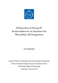 Fabrication of Group IV Semiconductors on Insulator for Monolithic 3D Integration