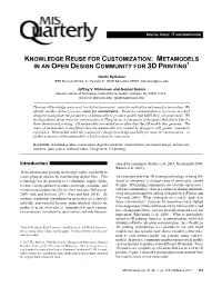 Knowledge Reuse for Customization: Metamodels in an Open Design Community for 3D Printing1
