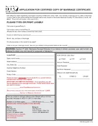 Application for Certified Copy of Marriage Certificate