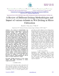 A Review of Different Etching Methodologies and Impact of Various Etchants in Wet Etching in Micro Fabrication