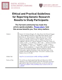 Ethical and Practical Guidelines for Reporting Genetic Research Results to Study Participants