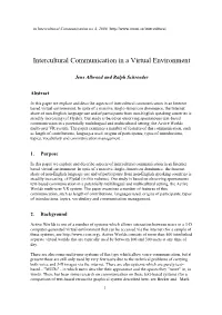 Intercultural Communication in a Virtual Environment
