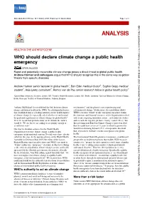 WHO Should Declare Climate Change a Public Health Emergency