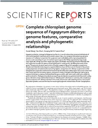Complete Chloroplast Genome Sequence of Fagopyrum Dibotrys