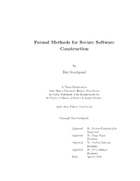 Formal Methods for Secure Software Construction
