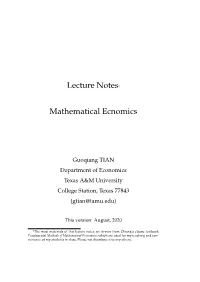 Lecture Notes1 Mathematical Ecnomics