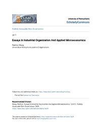 Essays in Industrial Organization and Applied Microeconomics