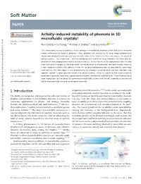 Activity-Induced Instability of Phonons in 1D Microfluidic Crystals† Cite This: Soft Matter, 2018, 14,945 Alan Cheng Hou Tsang,Ab Michael J