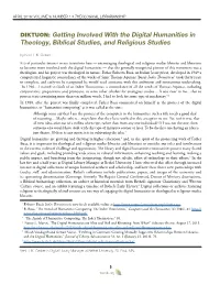 Getting Involved with the Digital Humanities in Theology, Biblical Studies, and Religious Studies