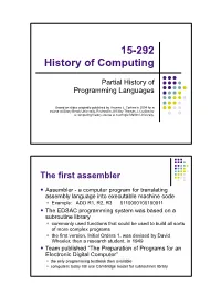 Partial History of Programming Languages � Based on Slides Originally Published by Thomas J