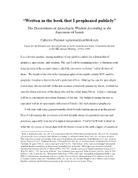 "Written in the Book That I Prophesied Publicly": the Discernment of Apocalyptic Wisdom According To