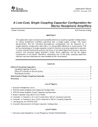 A Low-Cost, Single Coupling Capacitor Configuration for Stereo Headphone Amplifiers