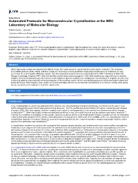 Automated Protocols for Macromolecular Crystallization at the MRC Laboratory of Molecular Biology