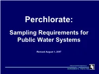 Perchlorate: Sampling Requirements for Public Water Systems