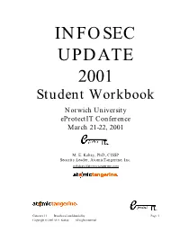 INFOSEC UPDATE 2001 Student Workbook Norwich University Eprotectit Conference March 21-22, 2001