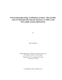 Post-Feeding Physiology in Rhodnius Prolixus: the Possible Roles of Calcitonin-Like Diuretic Hormone (Or DH31) and Fglamide-Related Allatostatins