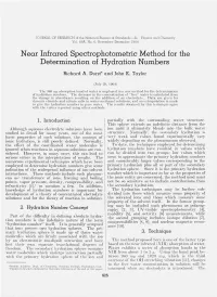 Near Infrared Spectrophotometric Method for the Determination of Hydration Numbers