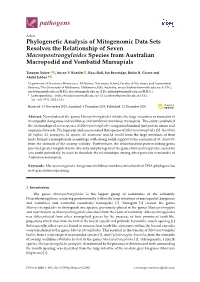 Phylogenetic Analysis of Mitogenomic Data Sets Resolves the Relationship of Seven Macropostrongyloides Species from Australian Macropodid and Vombatid Marsupials