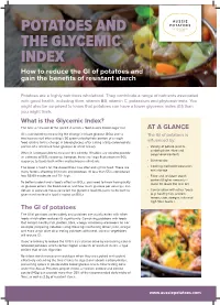 POTATOES and the GLYCEMIC INDEX How to Reduce the GI of Potatoes and Gain the Benefits of Resistant Starch