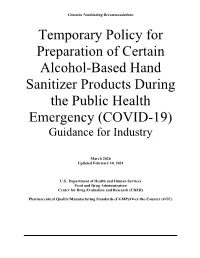 Temporary Policy for Preparation of Alcohol-Based Hand Sanitizer