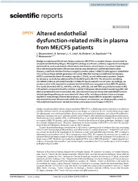Altered Endothelial Dysfunction-Related Mirs in Plasma