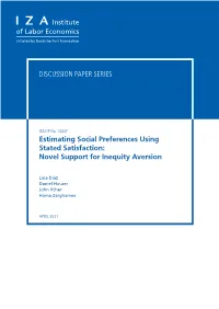 Estimating Social Preferences Using Stated Satisfaction: Novel Support for Inequity Aversion