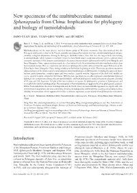 New Specimens of the Multituberculate Mammal Sphenopsalis from China: Implications for Phylogeny and Biology of Taeniolabidoids