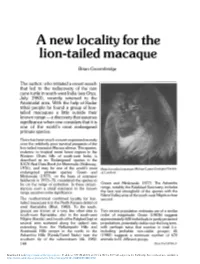 A New Locality for the Lion-Tailed Macaque