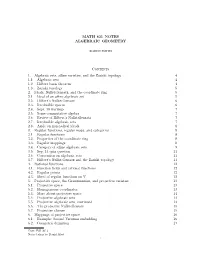 MATH 631 NOTES ALGEBRAIC GEOMETRY Contents 1. Algebraic