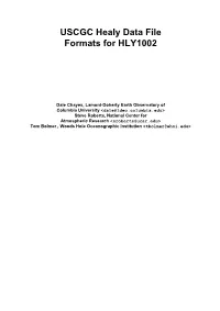 USCGC Healy Data File Formats for HLY1002