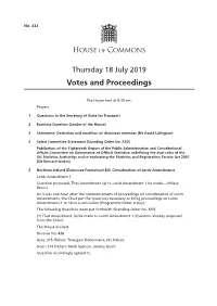 Votes and Proceedings for 18 Jul 2019