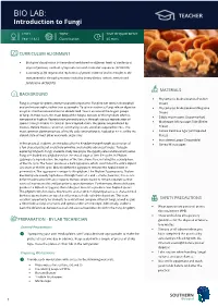 BIO LAB: TEACHER Introduction to Fungi