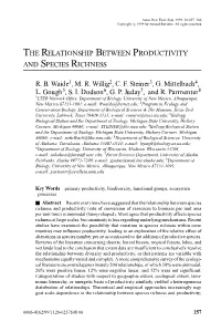 The Relationship Between Productivity and Species Richness