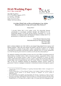 Can Indian Think Tanks and Research Institutions Cope with the Rising Demand for Foreign and Security Policy Research?1