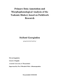 Primary Data Annotation and Morphophonological Analysis of the Tsakonic Dialect, Based on Fieldwork Research