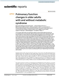 Pulmonary Function Changes in Older Adults with and Without Metabolic