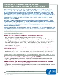 Supplemental Information and Guidance for Vaccination Providers Regarding Use of 9-Valent HPV Vaccine