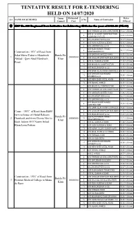 Tentative Result for E-Tendering Held on 14/07/2020