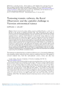 Tremoring Transits: Railways, the Royal Observatory and the Capitalist Challenge to Victorian Astronomical Science