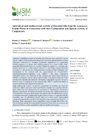 Antiradical and Antibacterial Activity of Essential Oils from the Lamiaceae Family Plants in Connection with Their Composition and Optical Activity of Components