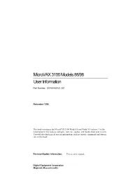 Microvax 3100 Models 88/98 User Information