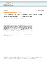 Structure of Voltage-Modulated Sodium-Selective NALCN-FAM155A Channel Complex ✉ Yunlu Kang 1, Jing-Xiang Wu1,2,3 & Lei Chen 1,2,3