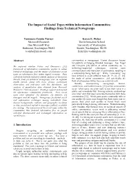 The Impact of Social Types Within Information Communities: Findings from Technical Newsgroups