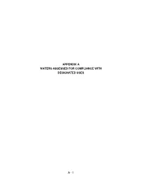 1 APPENDIX a Waters Assessed for Compliance with Designated Uses