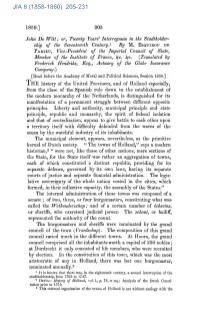 John De Witt; Or, Twenty Years' Interregnum in the Stadtholder- 1 Ship of the Seventeenth Century