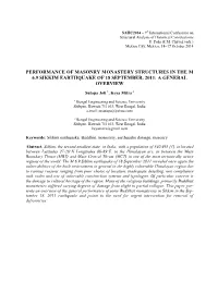 Performance of Masonry Monastery Structures in the M 6.9 Sikkim Earthquake of 18 September, 2011: a General Overview