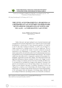 The Level of Environmental Awareness As a Determinant of Attitudes and Behaviors Developed by Inhabitants of Towns and Villages – a Comparative Case Study