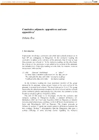 Comitative Adjuncts: Appositives and Non- Appositives1